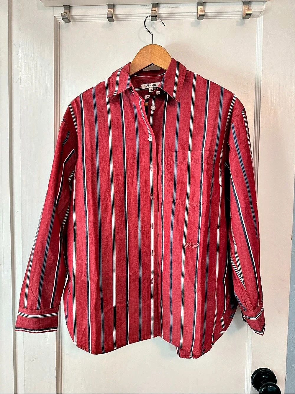 Madewell The Easy Shirt Striped Button Down in Red & Blue XS NWT